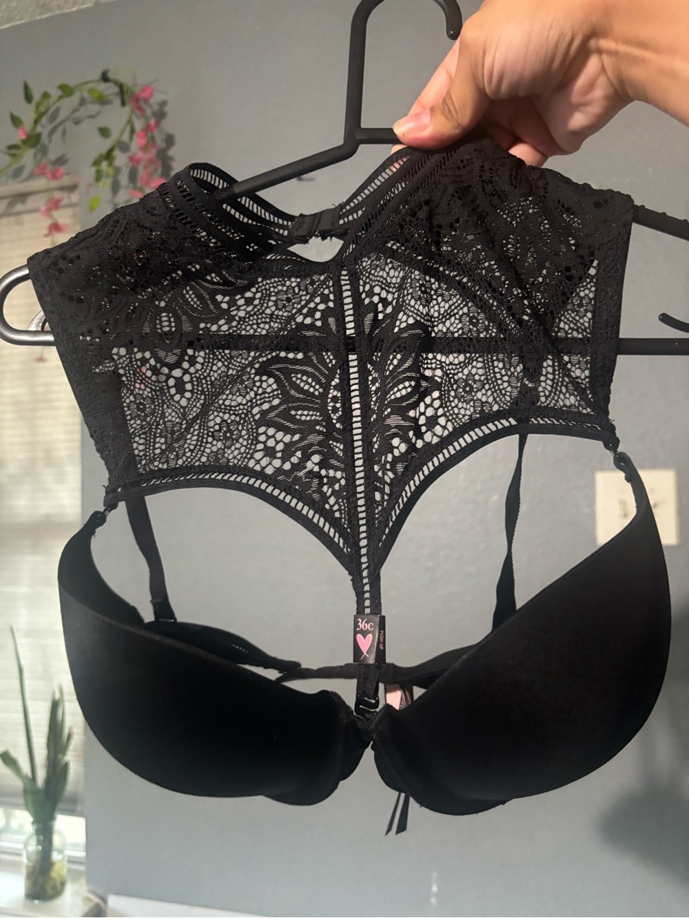 Victoria's Secret Black Lace High-Neck Push-Up Bra with Back Detail